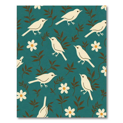 Cream Birds Floral Teal Field Rug