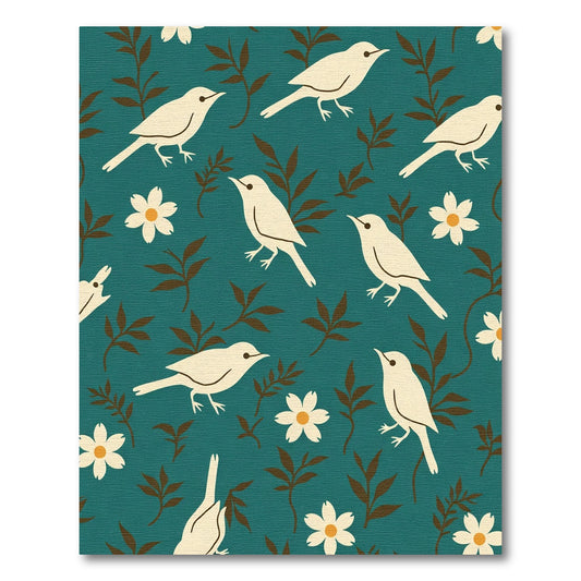 Cream Birds Floral Teal Field Rug