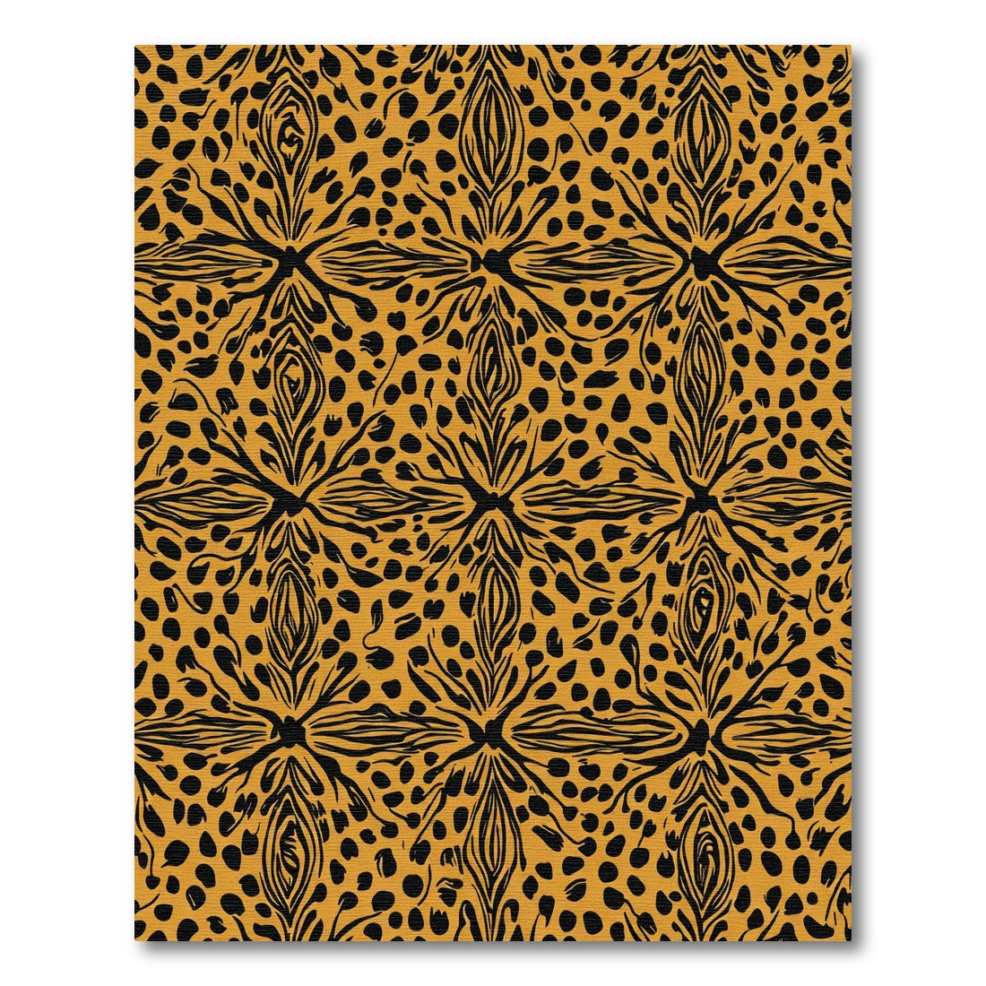 Golden Black Abstract Floral Dot Rug