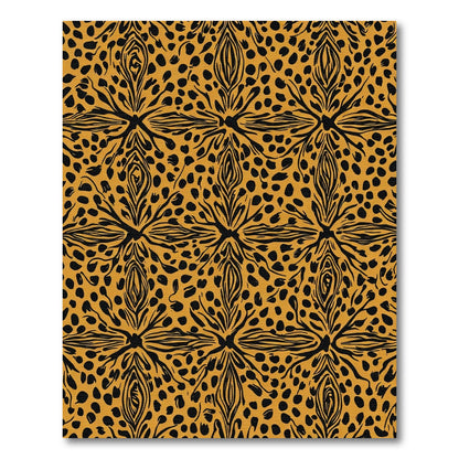 Golden Black Abstract Floral Dot Rug