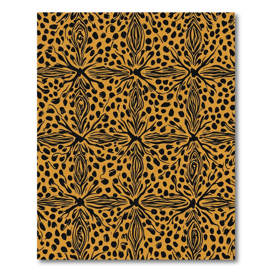 Golden Black Abstract Floral Dot Rug