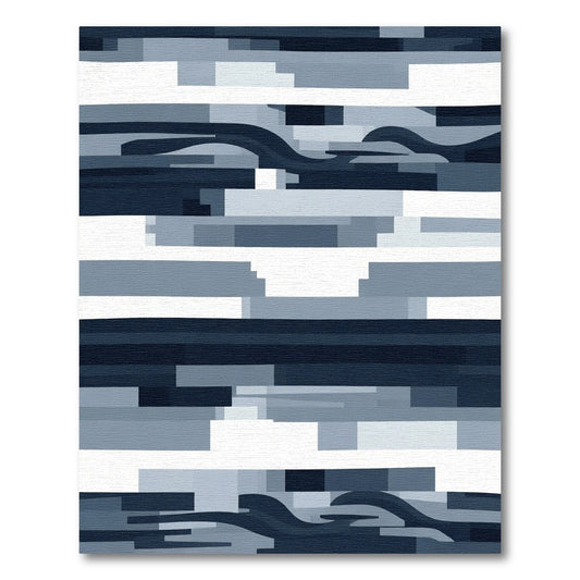 Deep Blue Abstract Wave Blocks Rug