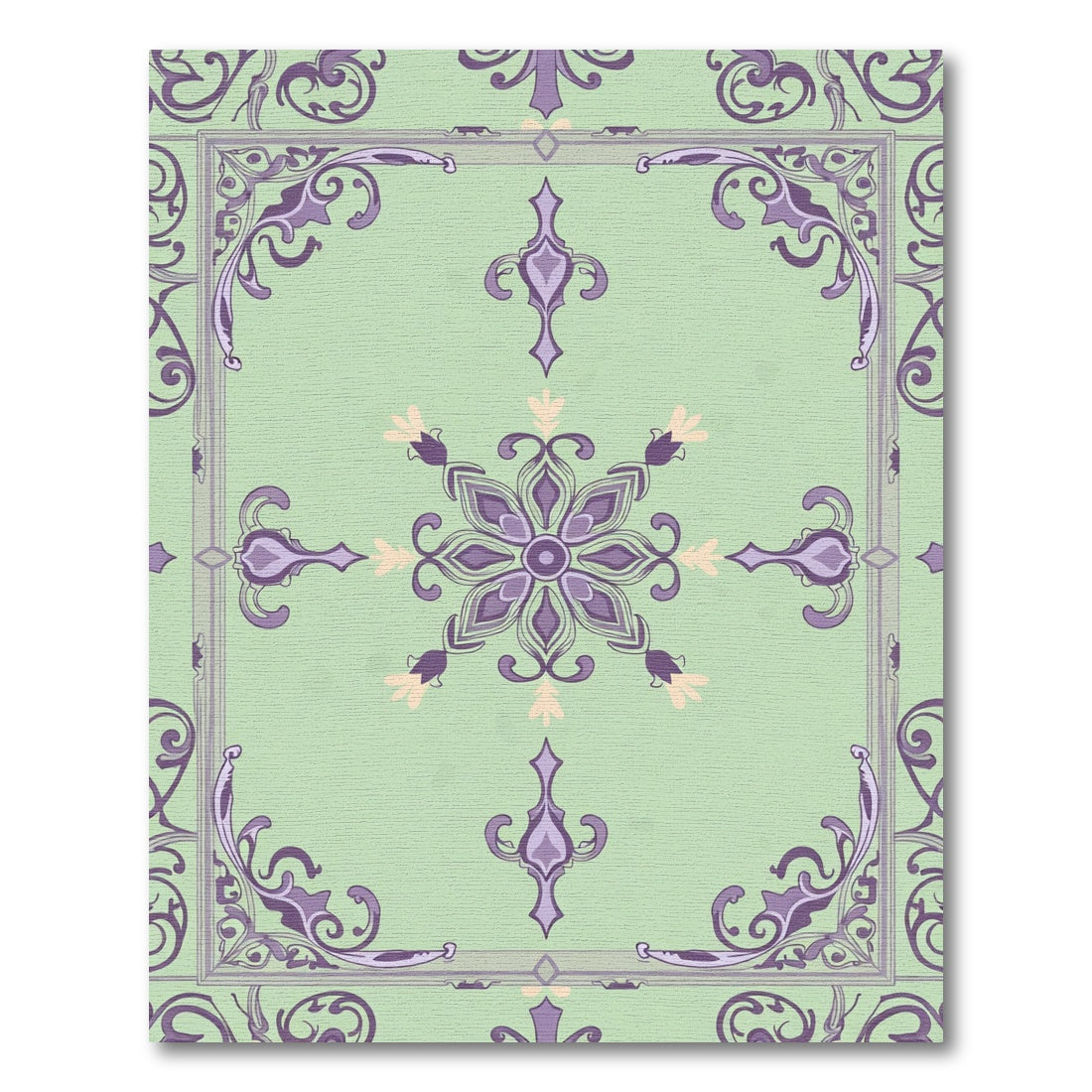 Pale Green Purple Floral Medallion Accents Rug