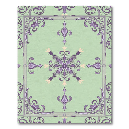 Pale Green Purple Floral Medallion Accents Rug