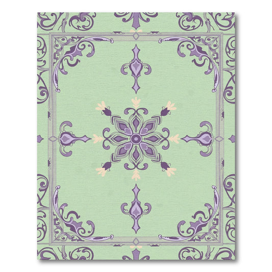 Pale Green Purple Floral Medallion Accents Rug