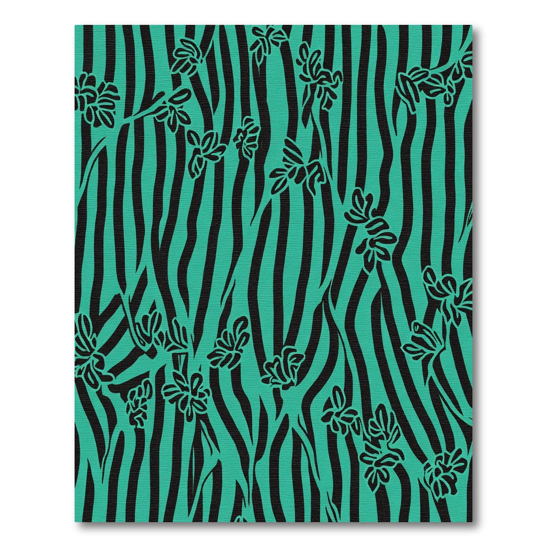 Teal Black Floral Stripe Rug