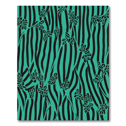 Teal Black Floral Stripe Rug