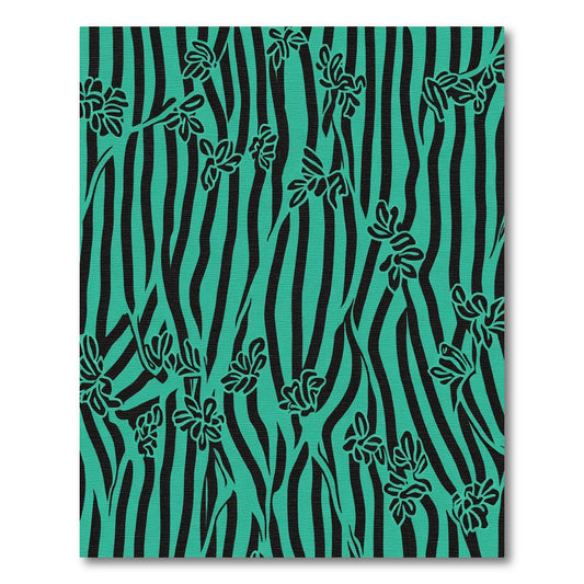 Teal Black Floral Stripe Rug