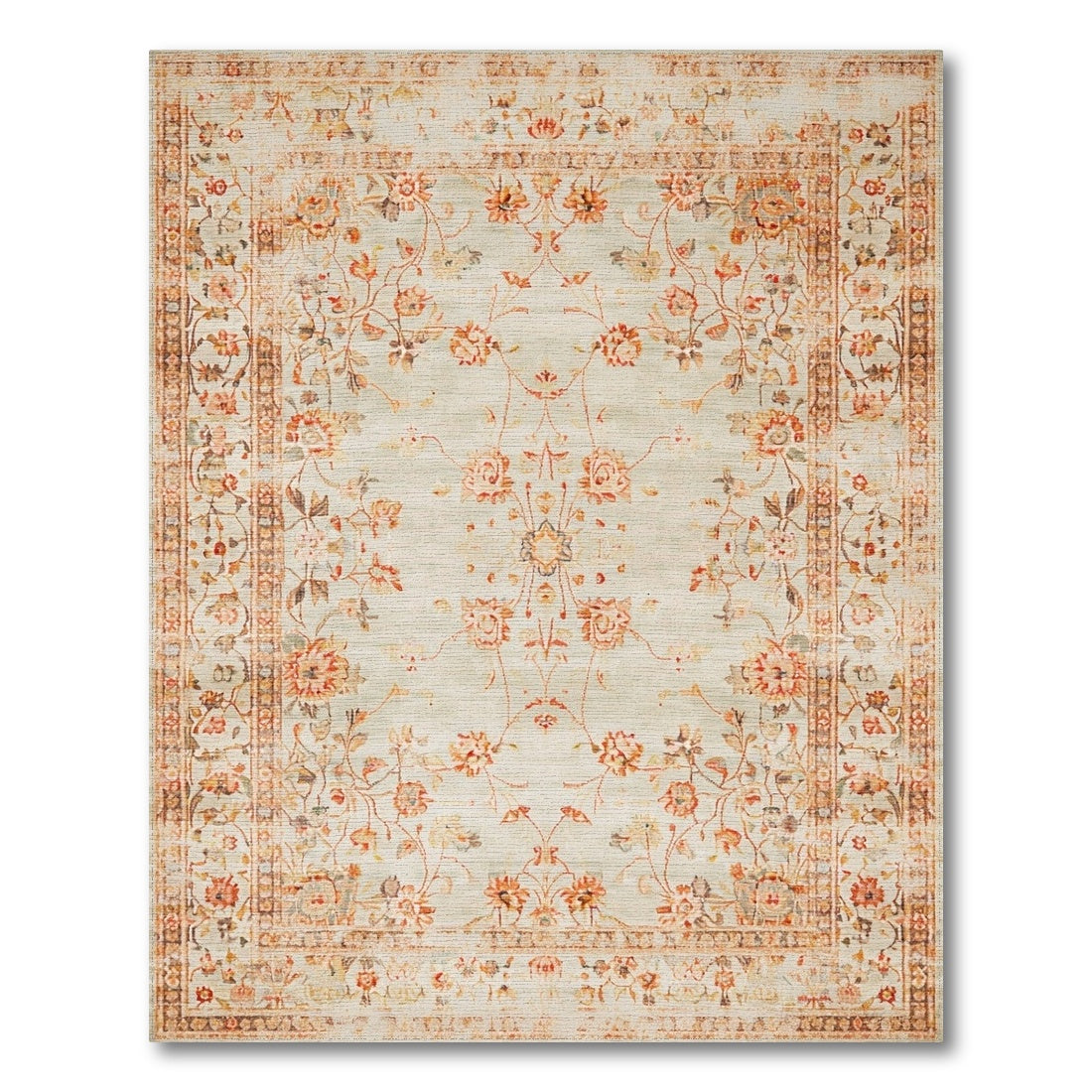 Distressed Floral Vintage Beige Area Rug