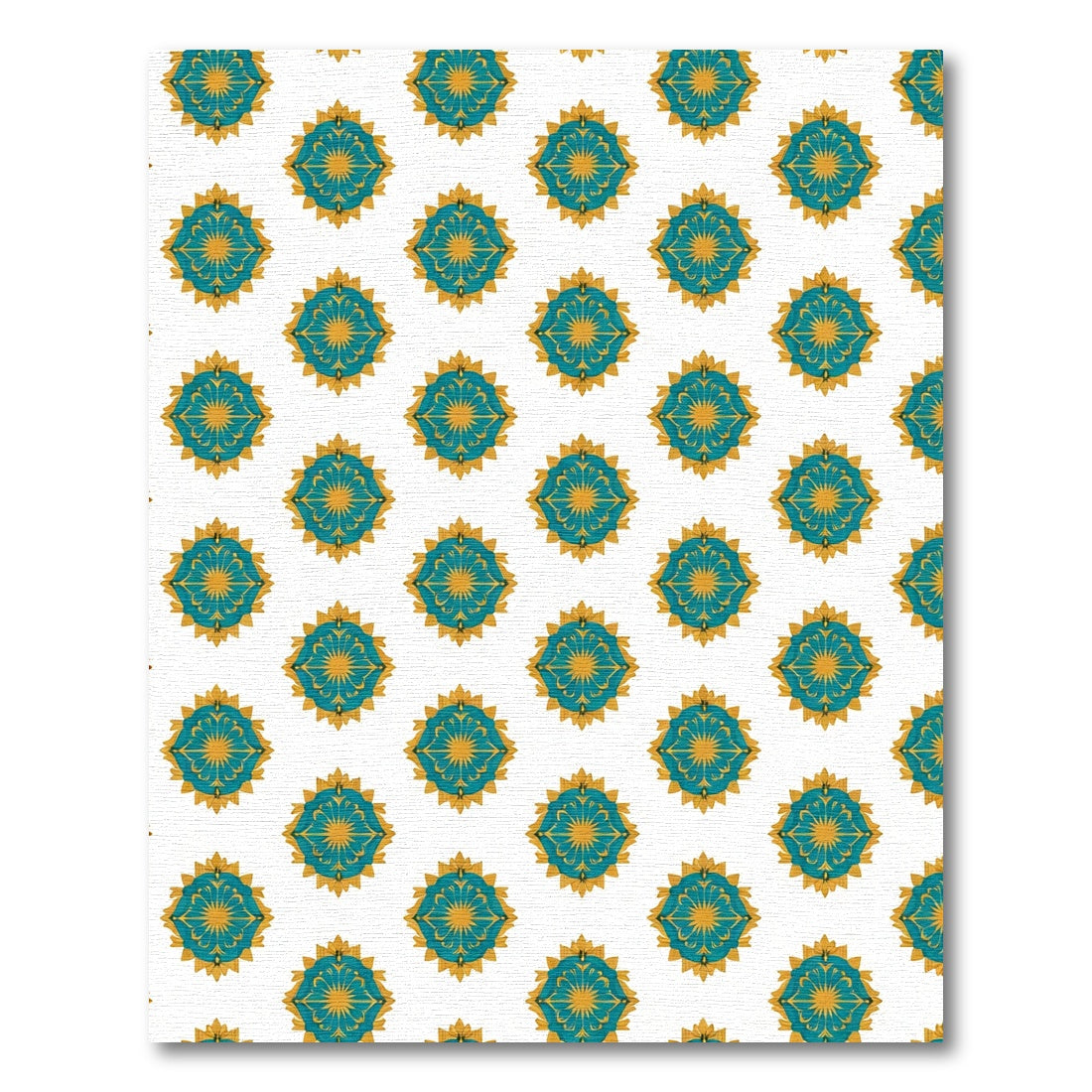 Teal Golden Floral Radial Arrangement Rug