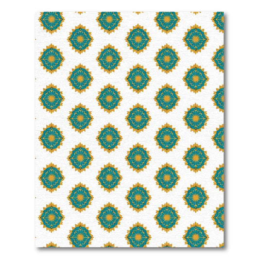 Teal Golden Floral Radial Arrangement Rug