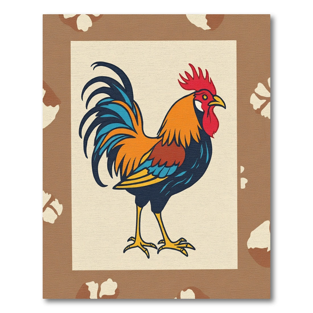 Vibrant Rooster On Cream Background Rug