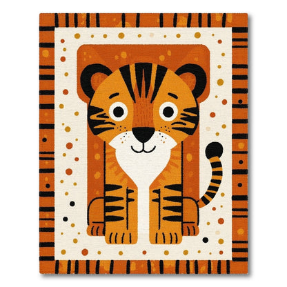 Orange Tiger Cub Kids Cartoon Area Rug