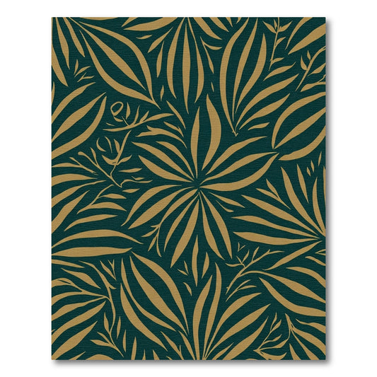 Deep Teal Golden Leaf Foliage Rug