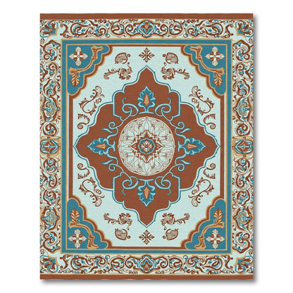 Terracotta Teal Medallion Scroll Border Rug