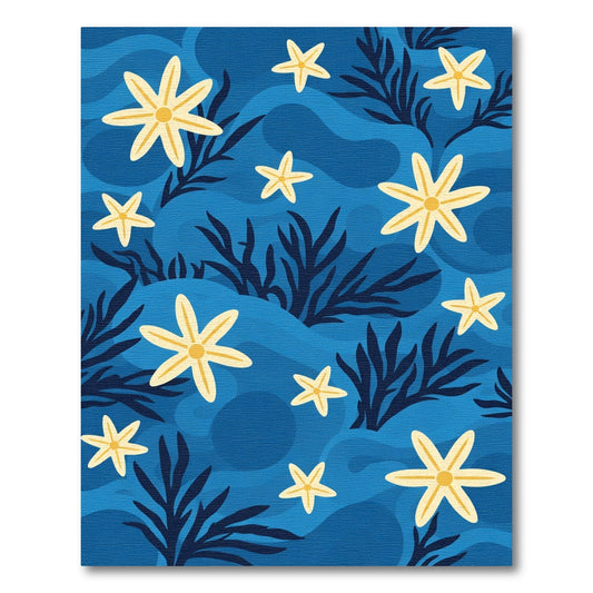 Yellow Starfish Deep Blue Ocean Waves Rug
