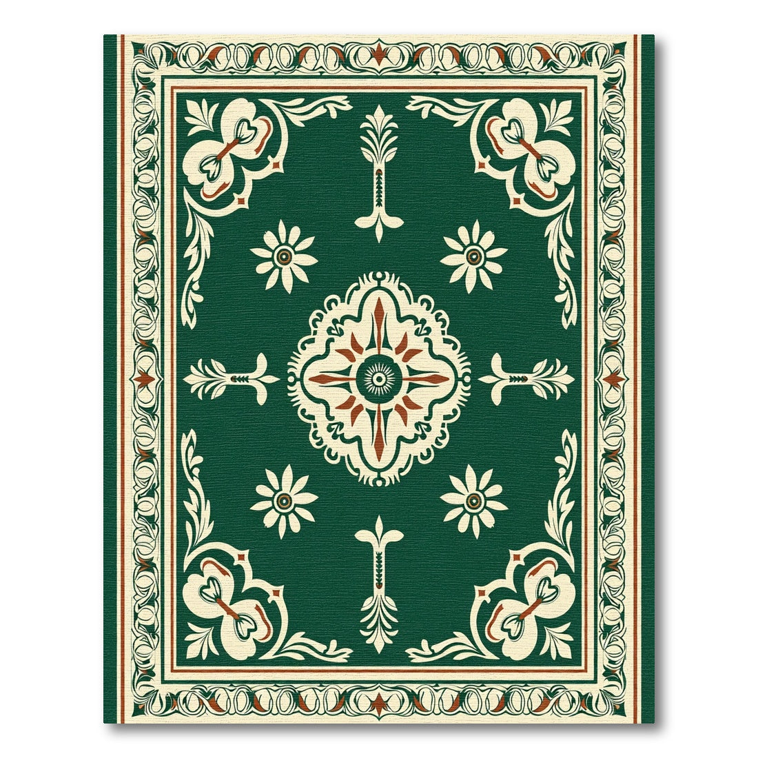 Rich Emerald Medallion Floral Border Rug
