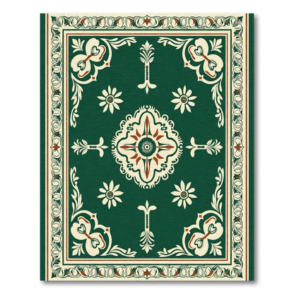 Rich Emerald Medallion Floral Border Rug