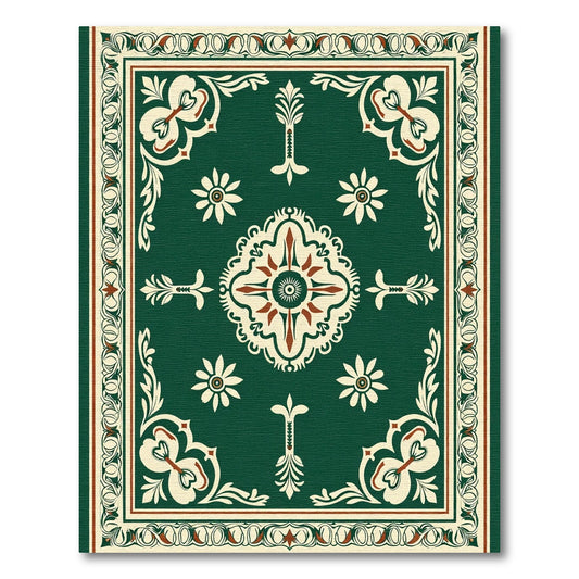 Rich Emerald Medallion Floral Border Rug
