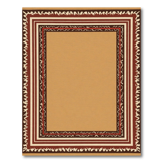 Earthy Red Bordered Geometric Stripe Rug