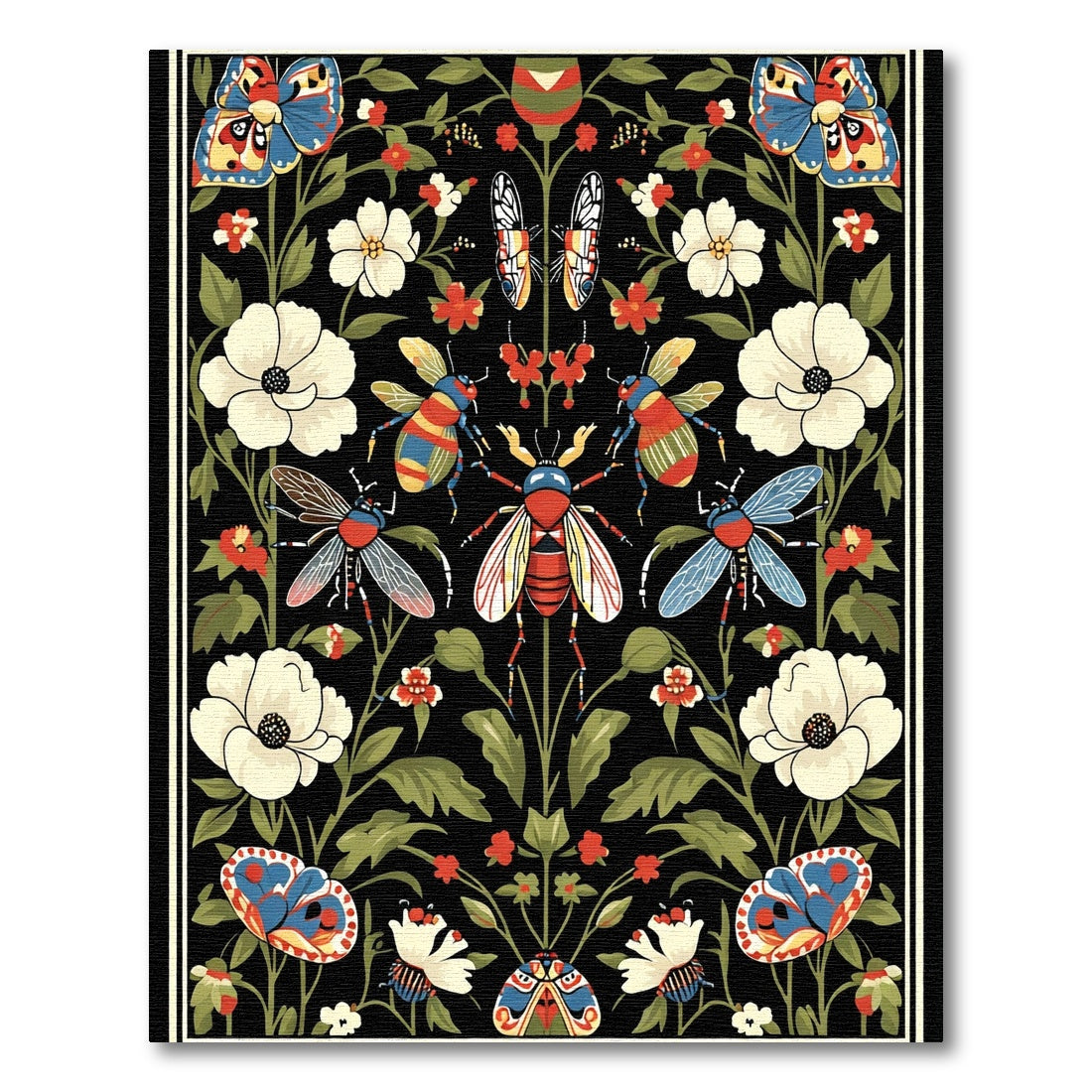 Whimsical Emerald Butterfly Insect Garden Rug