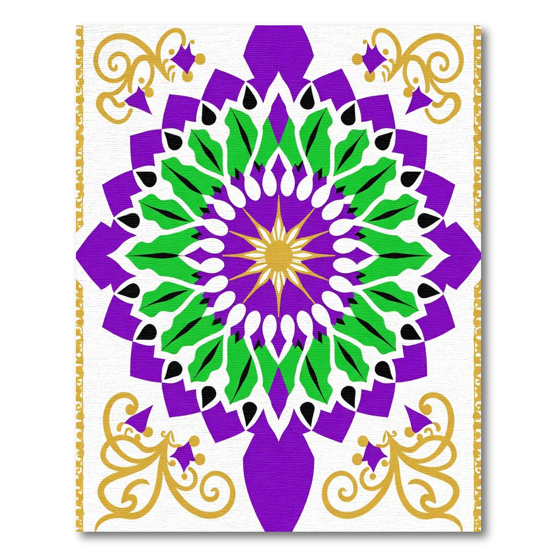Vivid Grape Green Gold Mandalas Rug