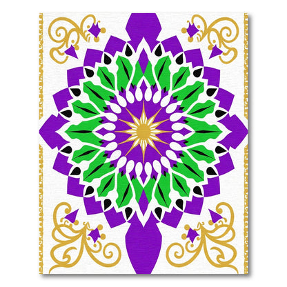 Vivid Grape Green Gold Mandalas Rug