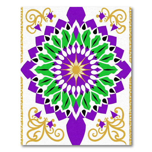 Vivid Grape Green Gold Mandalas Rug