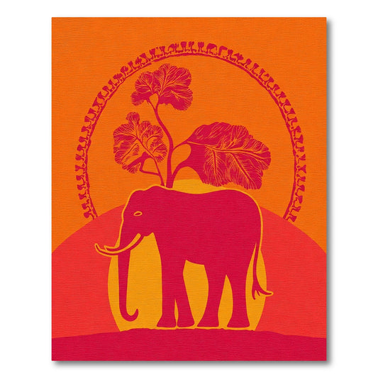 Crimson Elephant Sun Tree Garland Rug