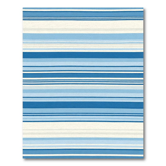 Bright Blue and White Linear Stripe Rug