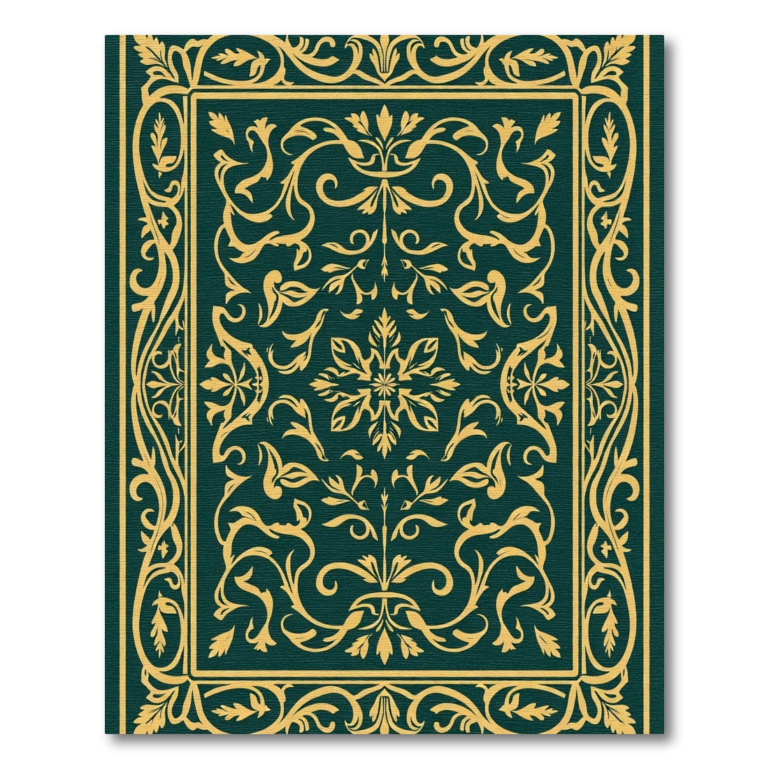 Emerald Gold Scrolling Vine Medallion Rug