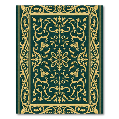 Emerald Gold Scrolling Vine Medallion Rug
