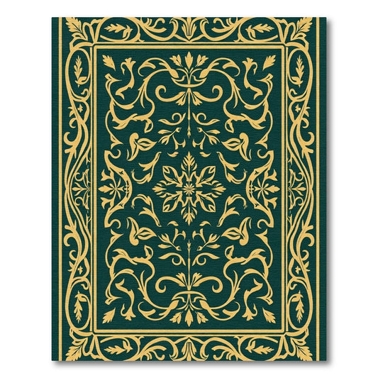Emerald Gold Scrolling Vine Medallion Rug