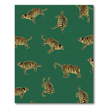 Golden Tiger Silhouette Emerald Green Rug