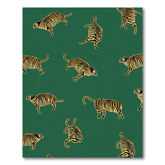 Golden Tiger Silhouette Emerald Green Rug