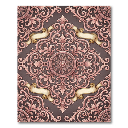 Antique Rose Scrollwork Medallion Ribbons Rug
