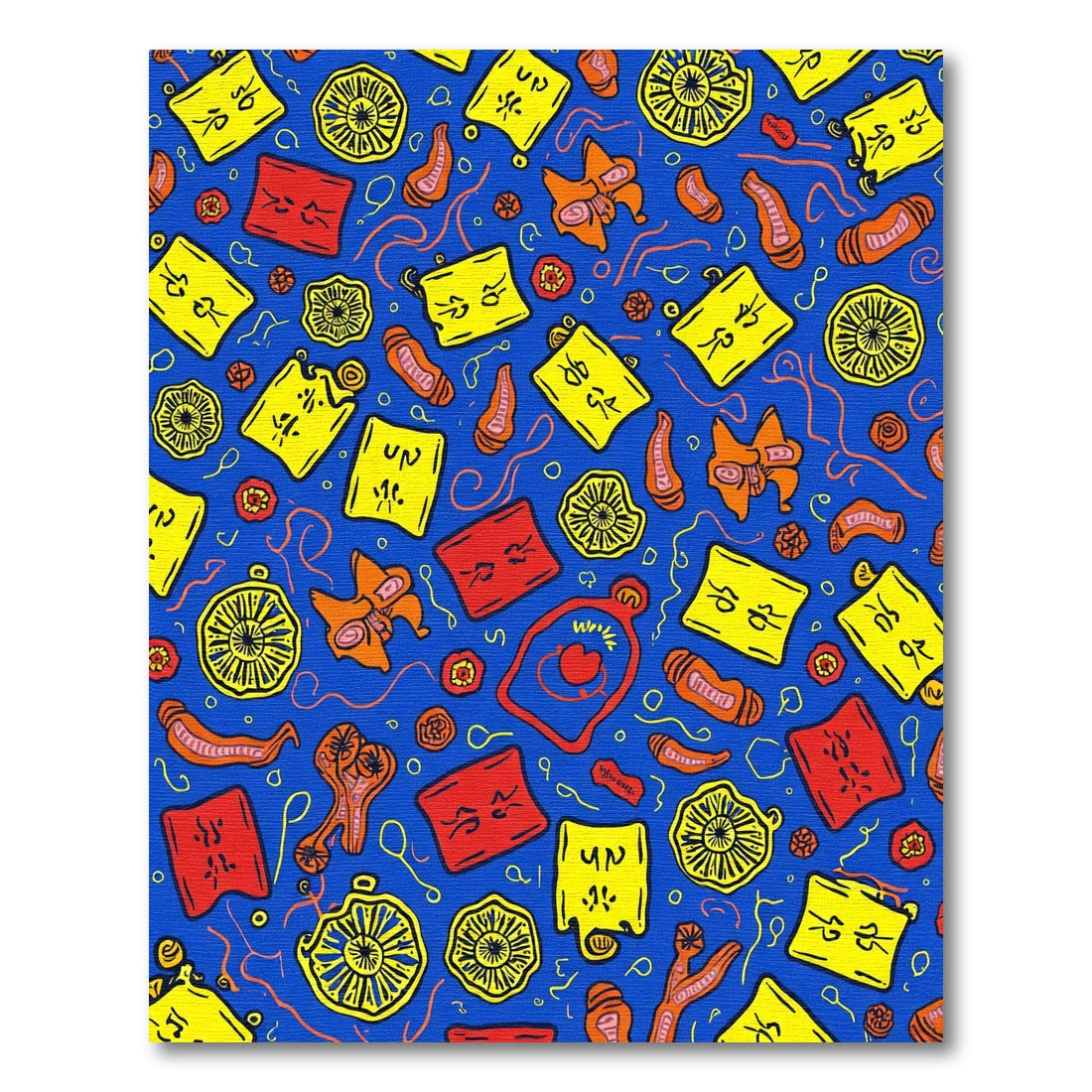 Vibrant Yellow Red Abstract Forms Rug
