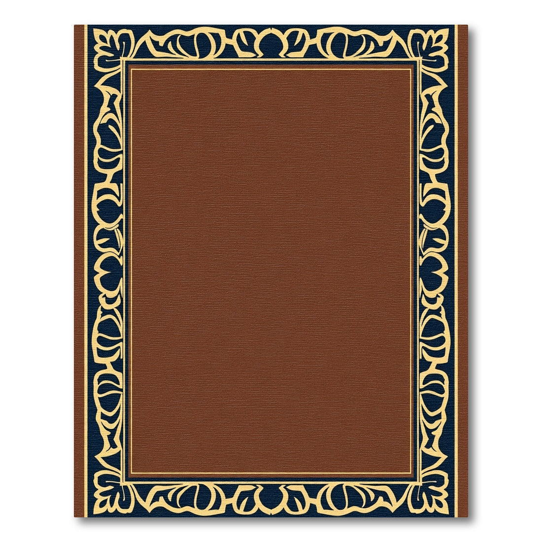 Deep Navy Gold Floral Scroll Frame Rug