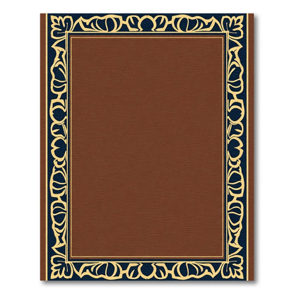 Deep Navy Gold Floral Scroll Frame Rug