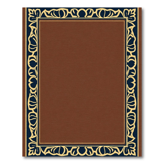 Deep Navy Gold Floral Scroll Frame Rug