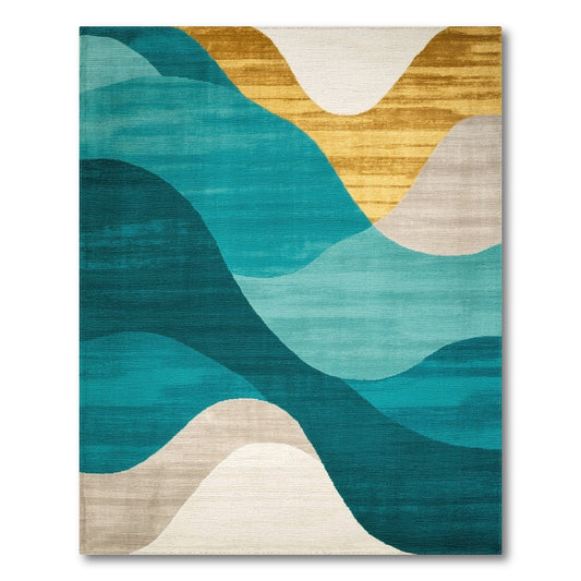 Teal Wave Abstract Area Rug