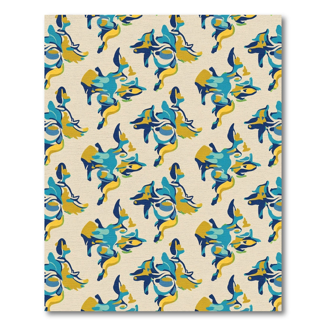 Abstract Blue Gold Figure Repeating Pattern Rug