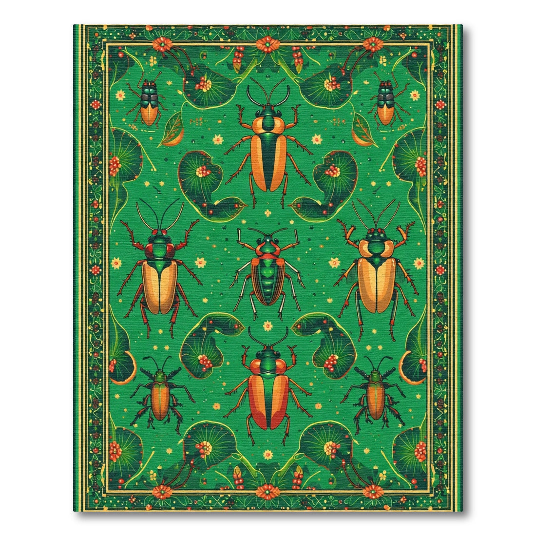Emerald Green Beetle Floral Garden Rug
