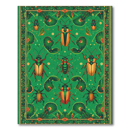 Emerald Green Beetle Floral Garden Rug