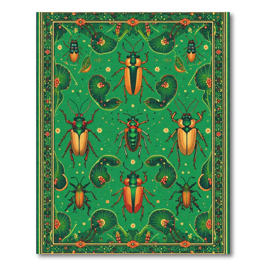 Emerald Green Beetle Floral Garden Rug