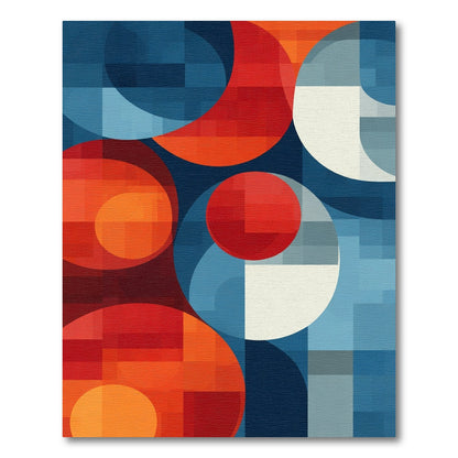 Modern Abstract Red Blue Circles Rug