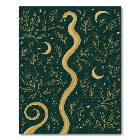 Golden Serpent Foliage Celestial Swirl Rug