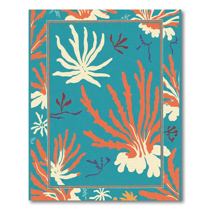 Teal Coral Burst Floral Abstraction Rug