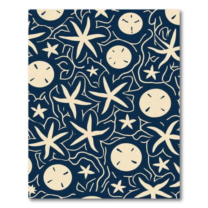 Deep Navy Cream Starfish Sand Dollar Rug