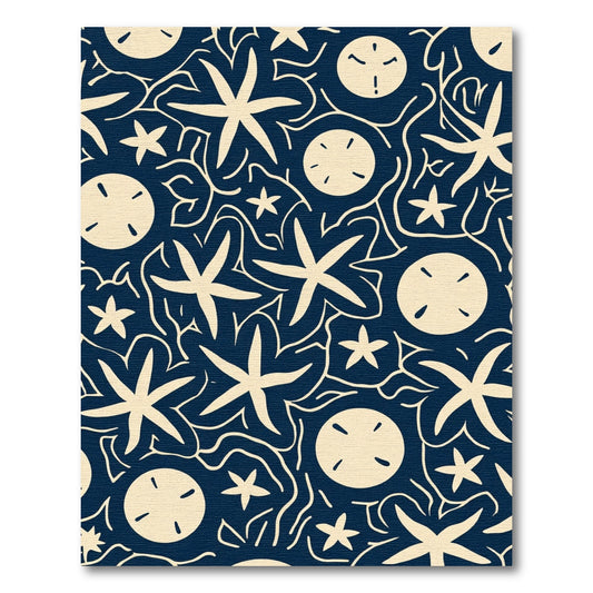Deep Navy Cream Starfish Sand Dollar Rug